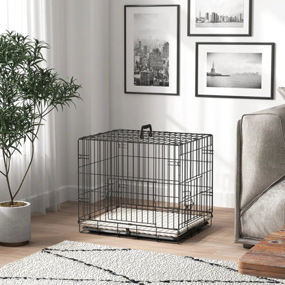 24" Dog Crate, 2 Doors, Folding Metal Cage, Removable Tray, Black Dog Cages & Crates at Gallery Canada