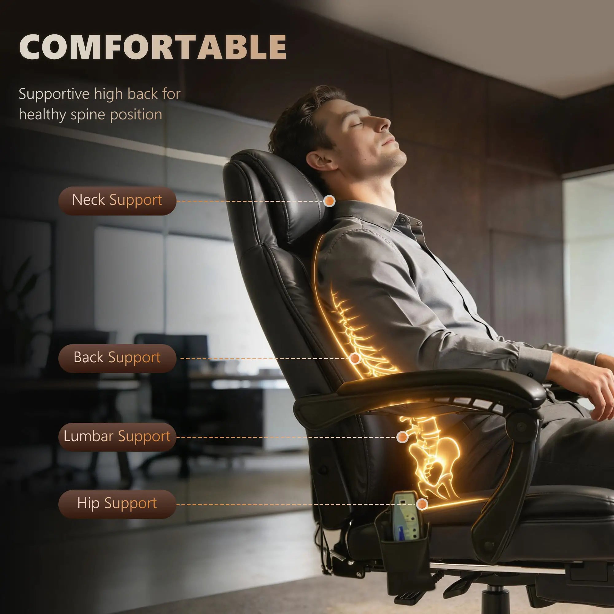 7-Point Vibrating Massage Chair, Reclining Office Chair, Footrest, Black Massage Chairs at Gallery Canada