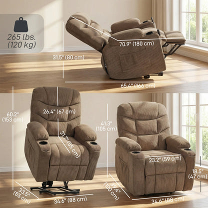 Electric Lift Recliner Chair, Massage, Side Pockets, Cup Holders, Remote, Brown Electric Power Lift Chairs at Gallery Canada