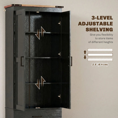 67" Tall Kitchen Pantry Cabinet With Doors, Drawers, Adjustable Shelves, Black Kitchen Pantry Cabinets at Gallery Canada