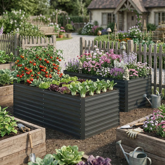 Galvanised Raised Garden Bed Set, 6 x 3 x 2 ft, Dark Grey Galvanized Planter Boxes at Gallery Canada
