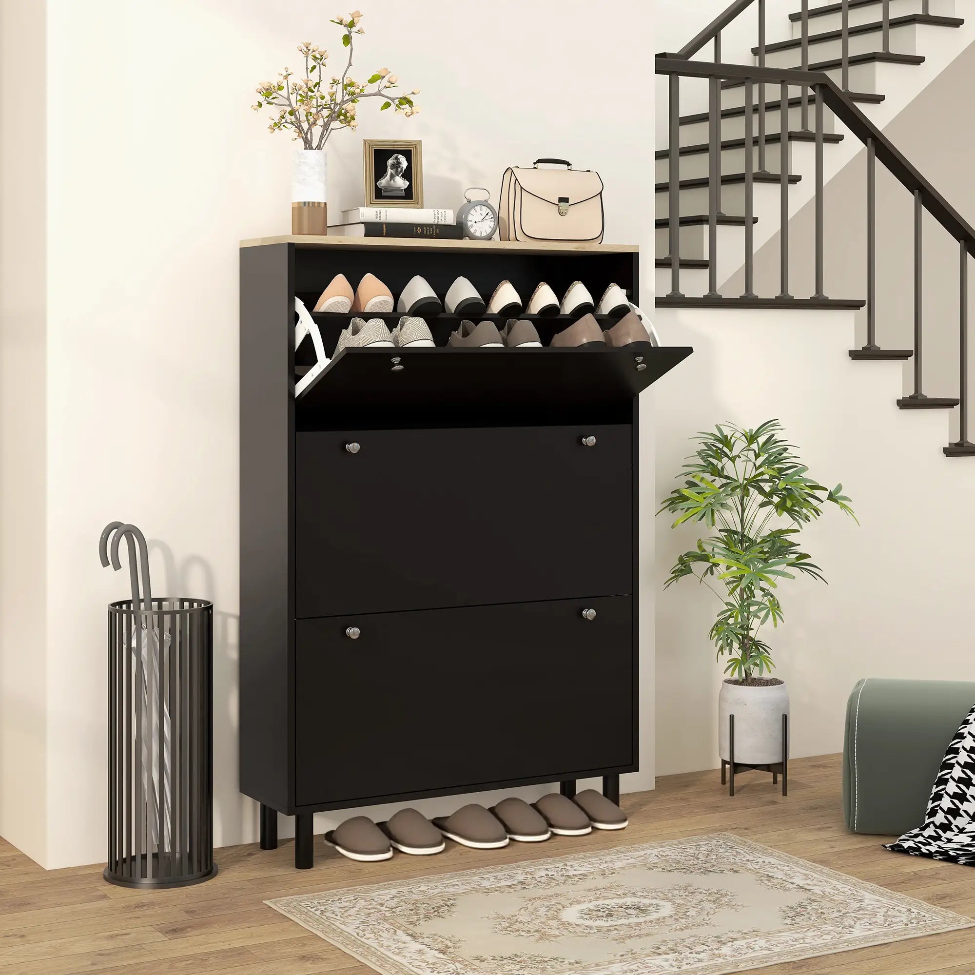 Shoe Storage, 3 Flip Drawers, Adjustable Shelves, 24 Pairs, Black Shoe Storage Cabinets & Racks at Gallery Canada