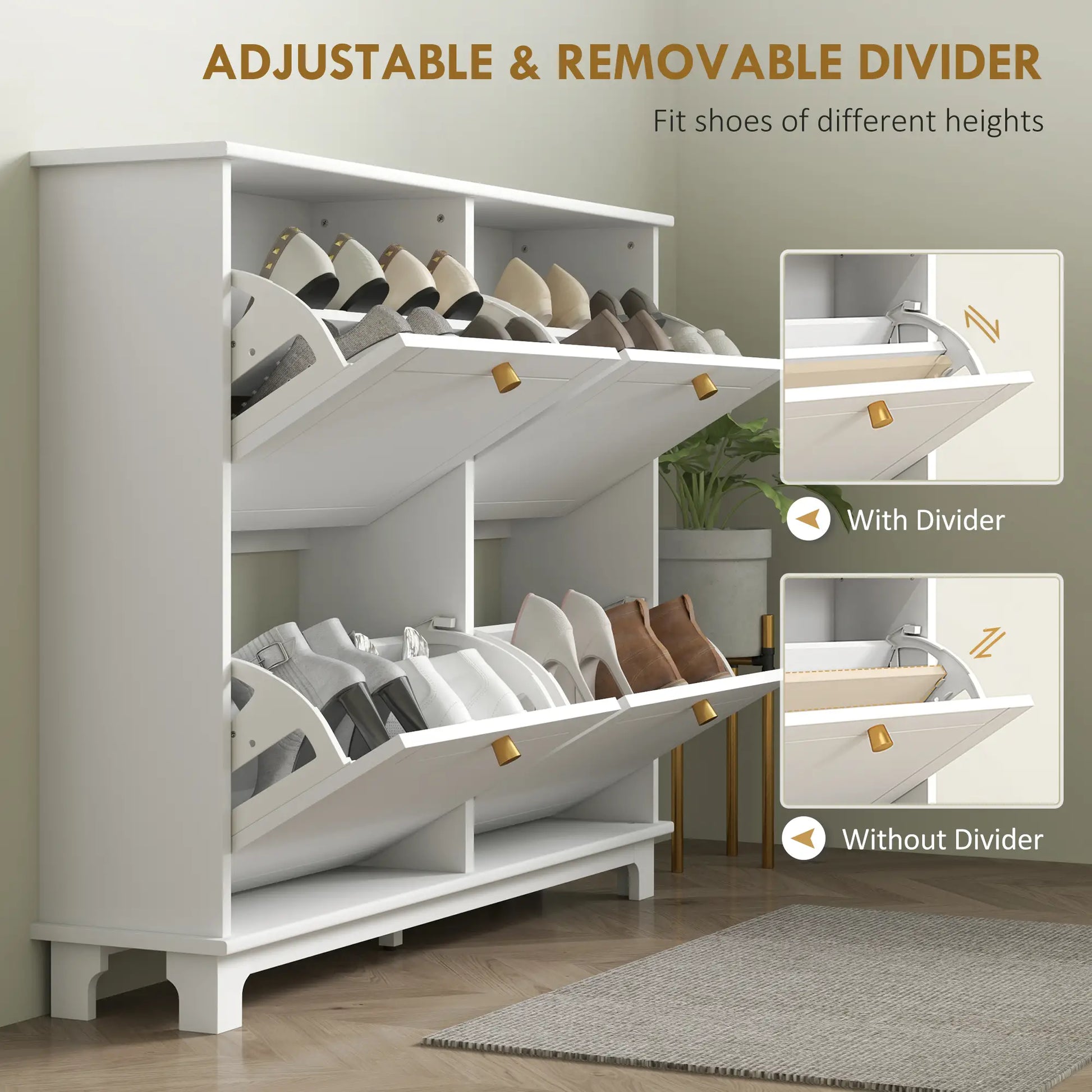 Modern Shoe Storage Cabinet, 4 Flip Drawers, Adjustable Shelves, White Shoe Storage Cabinets & Racks at Gallery Canada