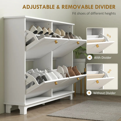 Modern Shoe Storage Cabinet, 4 Flip Drawers, Adjustable Shelves, White Shoe Storage Cabinets & Racks at Gallery Canada