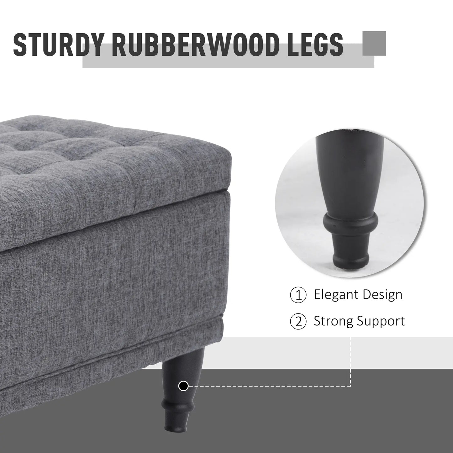 Storage Ottoman, Linen Fabric Bench with Soft Close Lid, 42" x 17" x 19", Grey Storage Ottomans & Benches at Gallery Canada