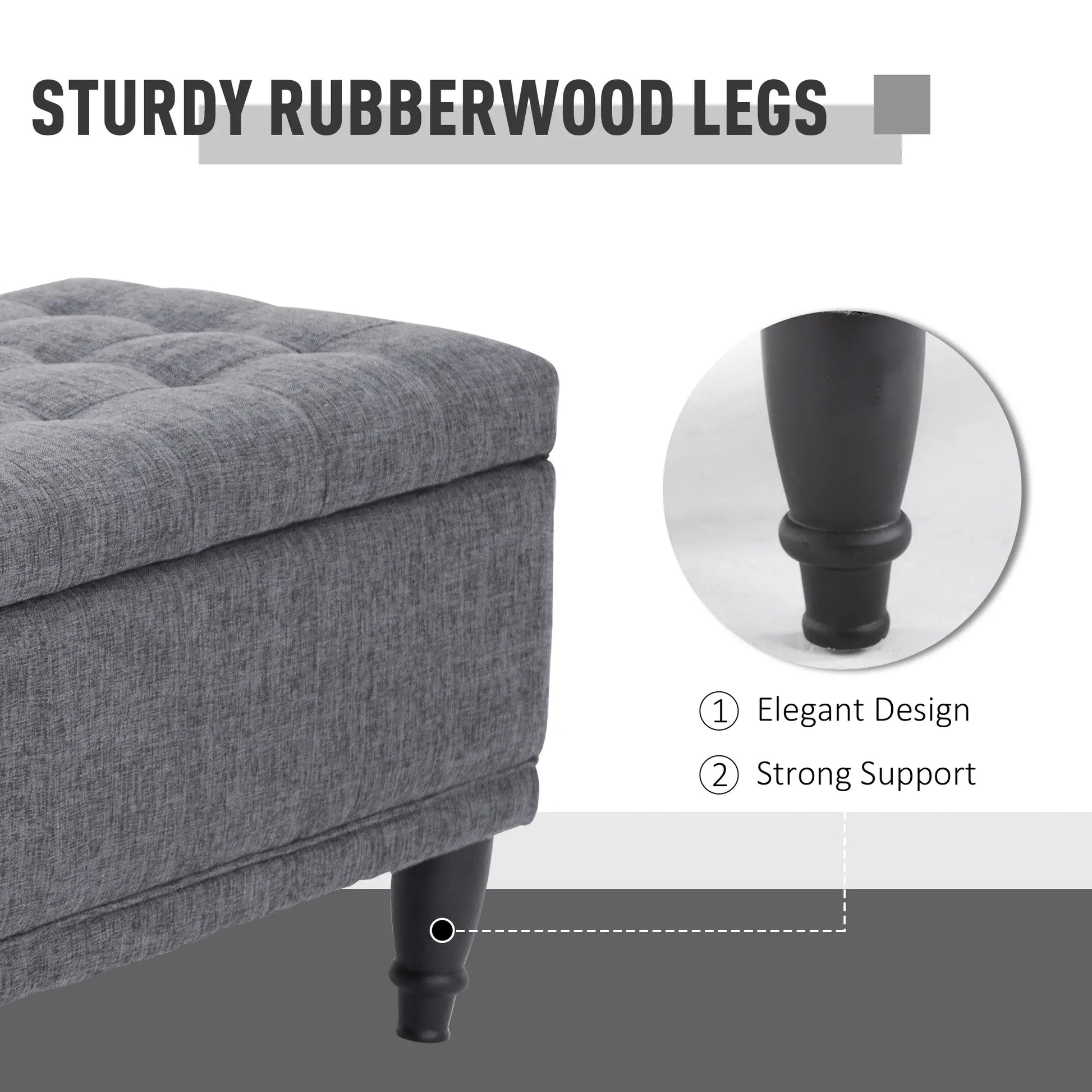 Storage Ottoman, Linen Fabric Bench with Soft Close Lid, 42" x 17" x 19", Grey Storage Ottomans & Benches at Gallery Canada