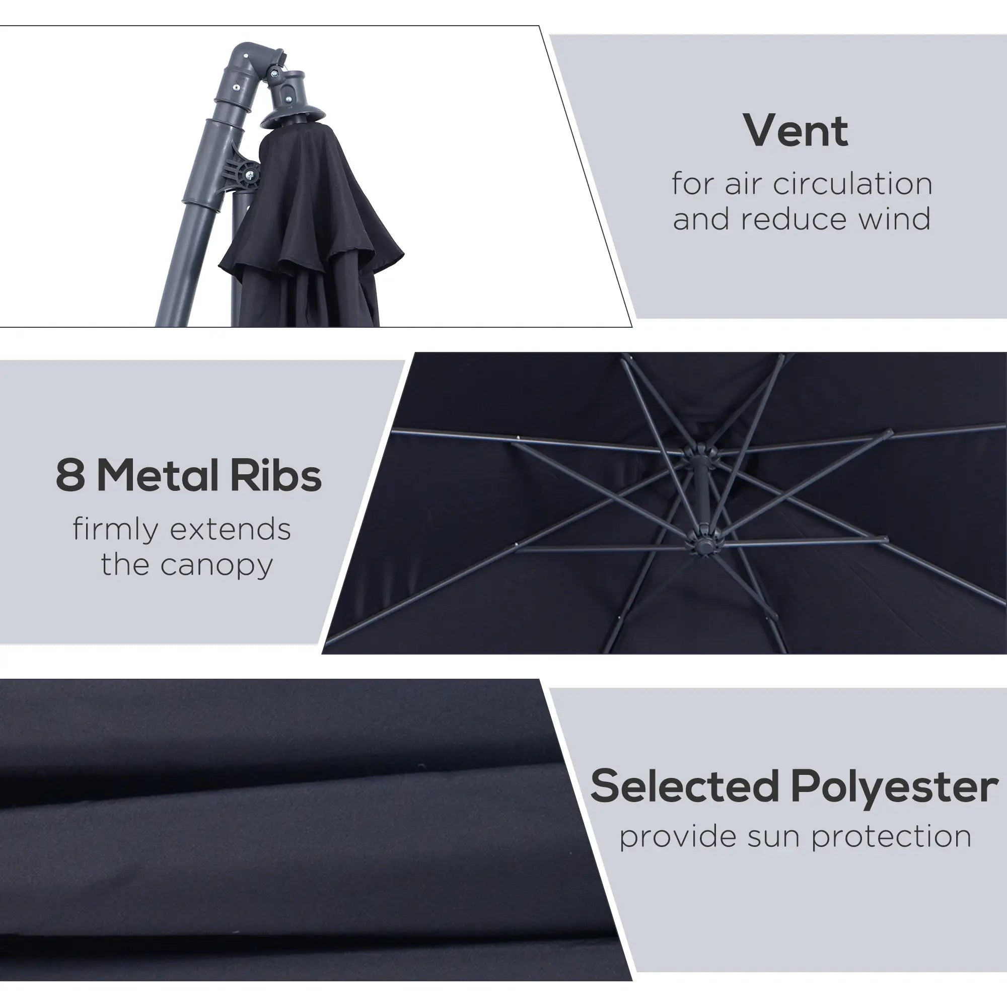 10' Deluxe Patio Umbrella, Outdoor Market Parasol, Black Cantilever Umbrellas at Gallery Canada
