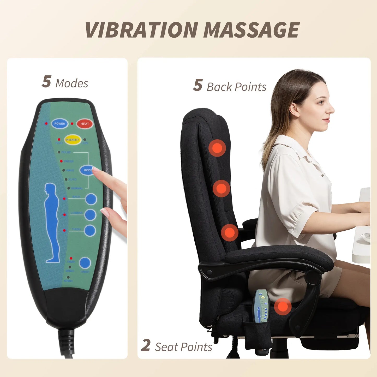 7-Point Vibrating Massage Chair, Reclining Office Chair with Footrest, Black Massage Chairs at Gallery Canada