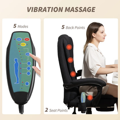 7-Point Vibrating Massage Chair, Reclining Office Chair with Footrest, Black Massage Chairs at Gallery Canada
