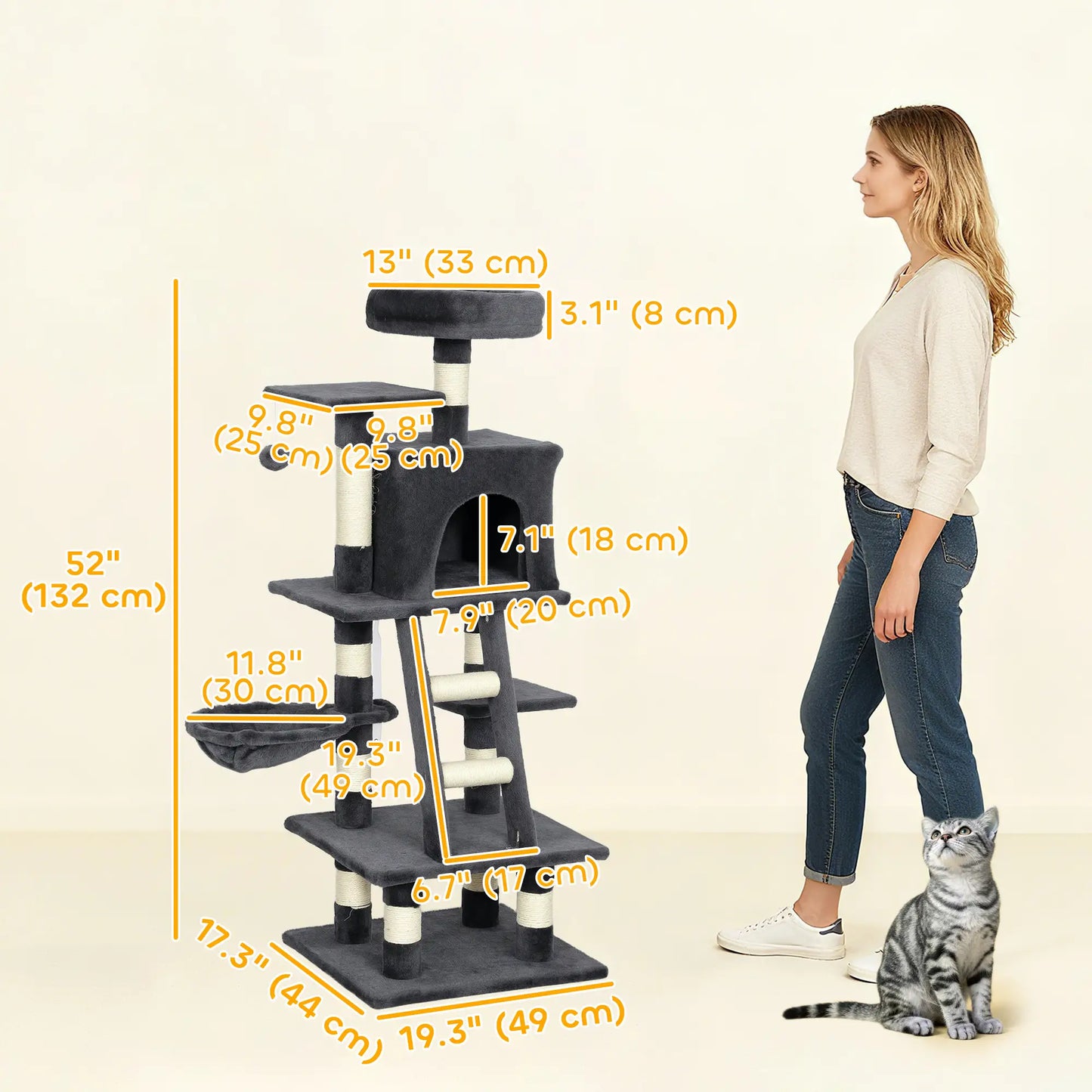 52 Inch Large Cat Tree, Dark Grey Cat Towers at Gallery Canada
