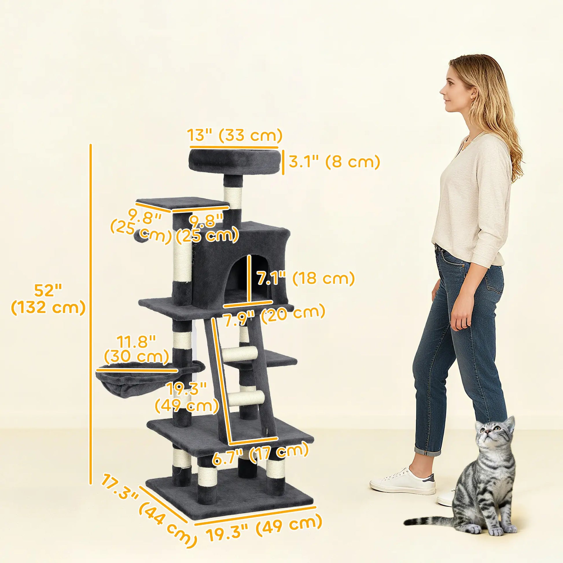 52 Inch Large Cat Tree, Dark Grey Cat Towers at Gallery Canada