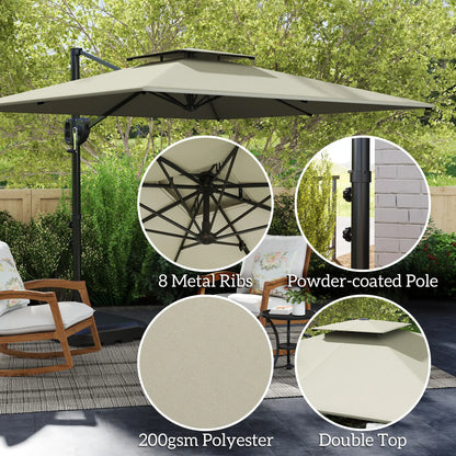 Square Cantilever Patio Umbrella, Double Top Offset, 8' x 9', Light Grey Offset Cantilever Umbrellas at Gallery Canada