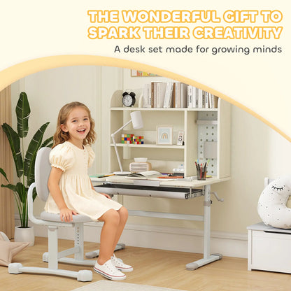 Kids Desk Chair Set, Adjustable Height, Tilting Desktop, Drawer Shelves, Grey Kids Desk Sets at Gallery Canada