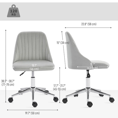 Vanity Chair for Makeup, Velvet Comfy Office Chair with Adjustable Height, Swivel Wheels for Bedroom, Living Room, Grey