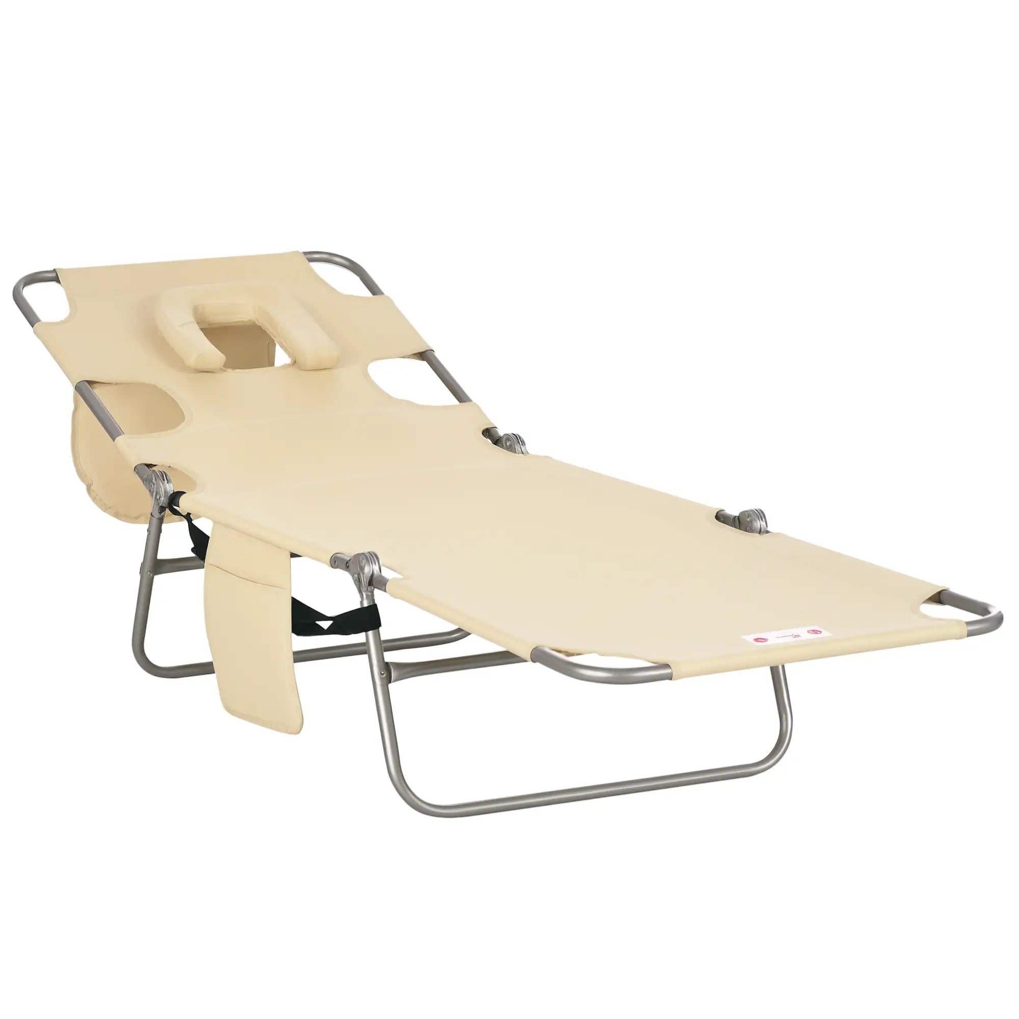 Folding Outdoor Lounge Chair, 5-Level Tanning Chair, Beige Lounger Chairs at Gallery Canada