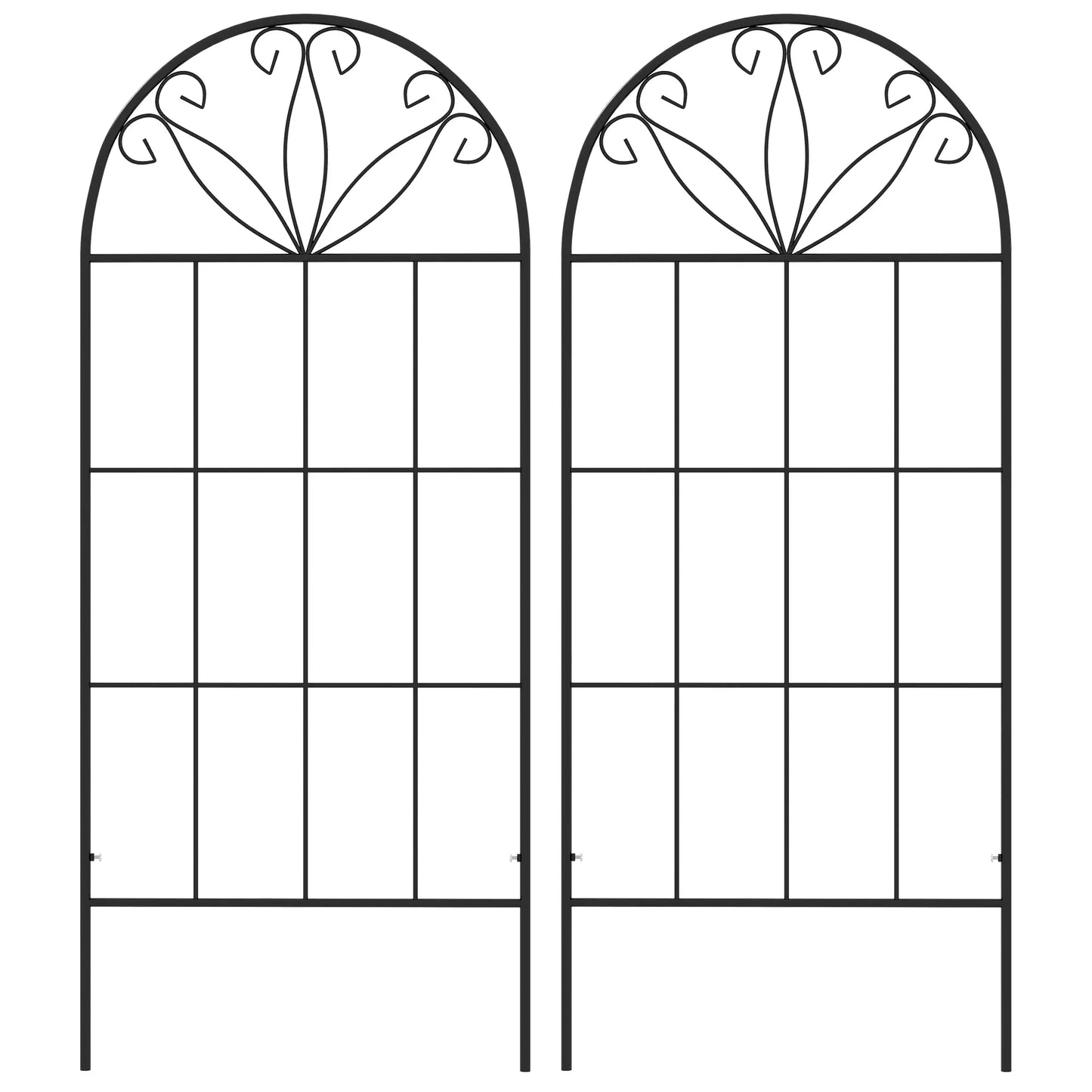 Metal Garden Trellis, Pack of 2, Arched Grid, 20" x 47", Black Plant Stands Black at Gallery Canada