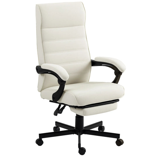High Back Swivel Recliner Chair, Adjustable Height, Footrest, Cream White Office Chairs Cream at Gallery Canada