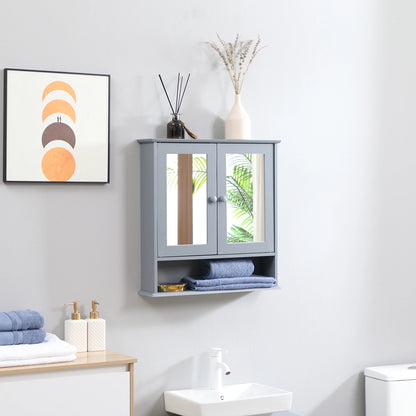 Wall-Mounted Medicine Cabinet, Double Doors, Open Shelf, Adjustable, Grey Mirror Medicine Cabinets at Gallery Canada