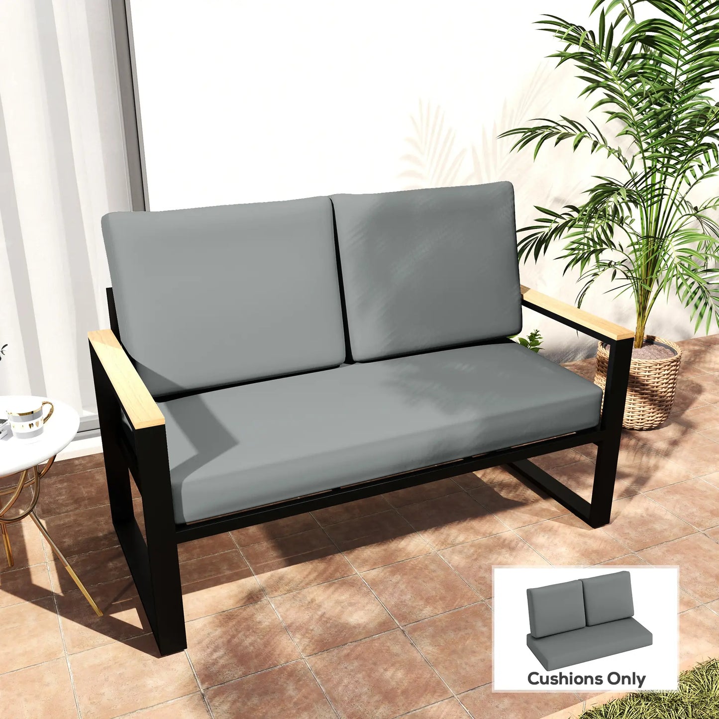 2 Seater 5" Thick Outdoor Seat Cushions, 7" Backrest, Light Grey Patio Chair Cushions at Gallery Canada