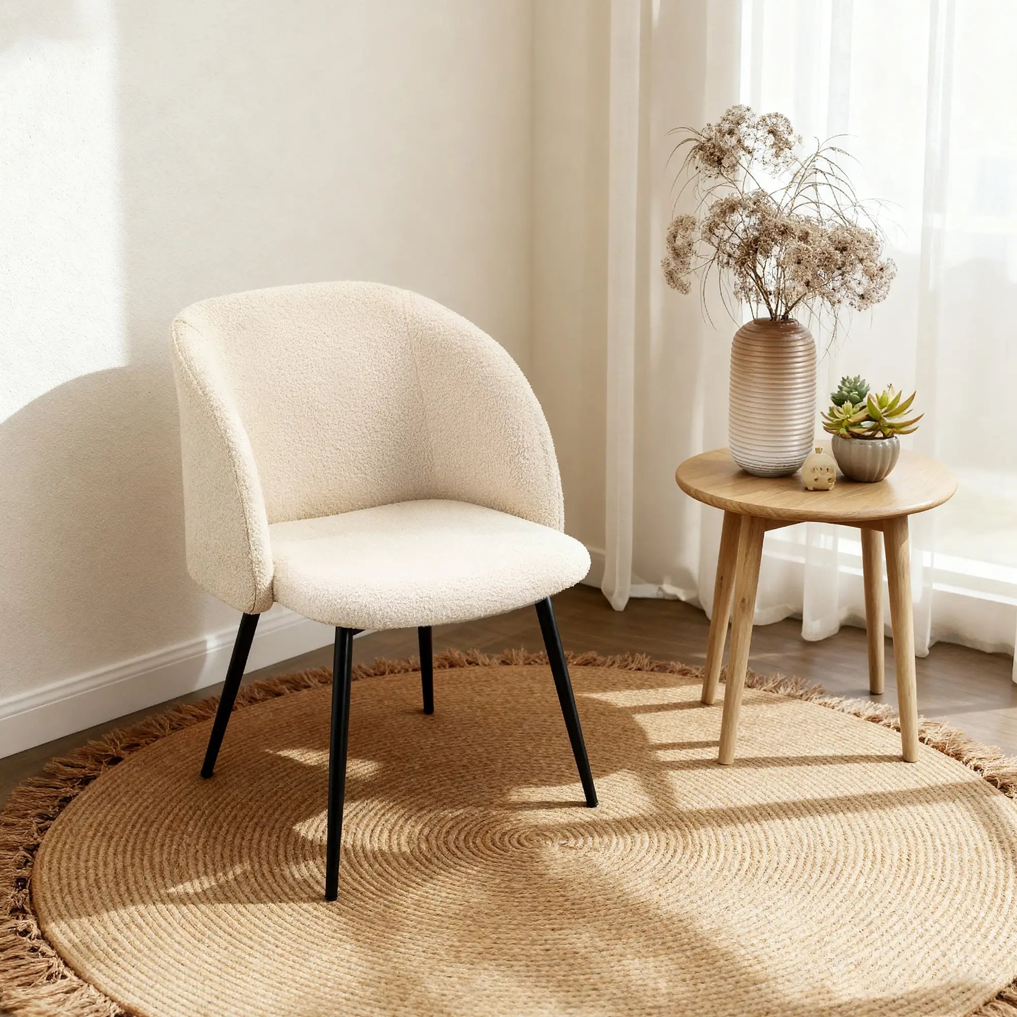 Dining Chairs Set Of 2, Sherpa Fleece Upholstered, Cream White Dining Chairs at Gallery Canada