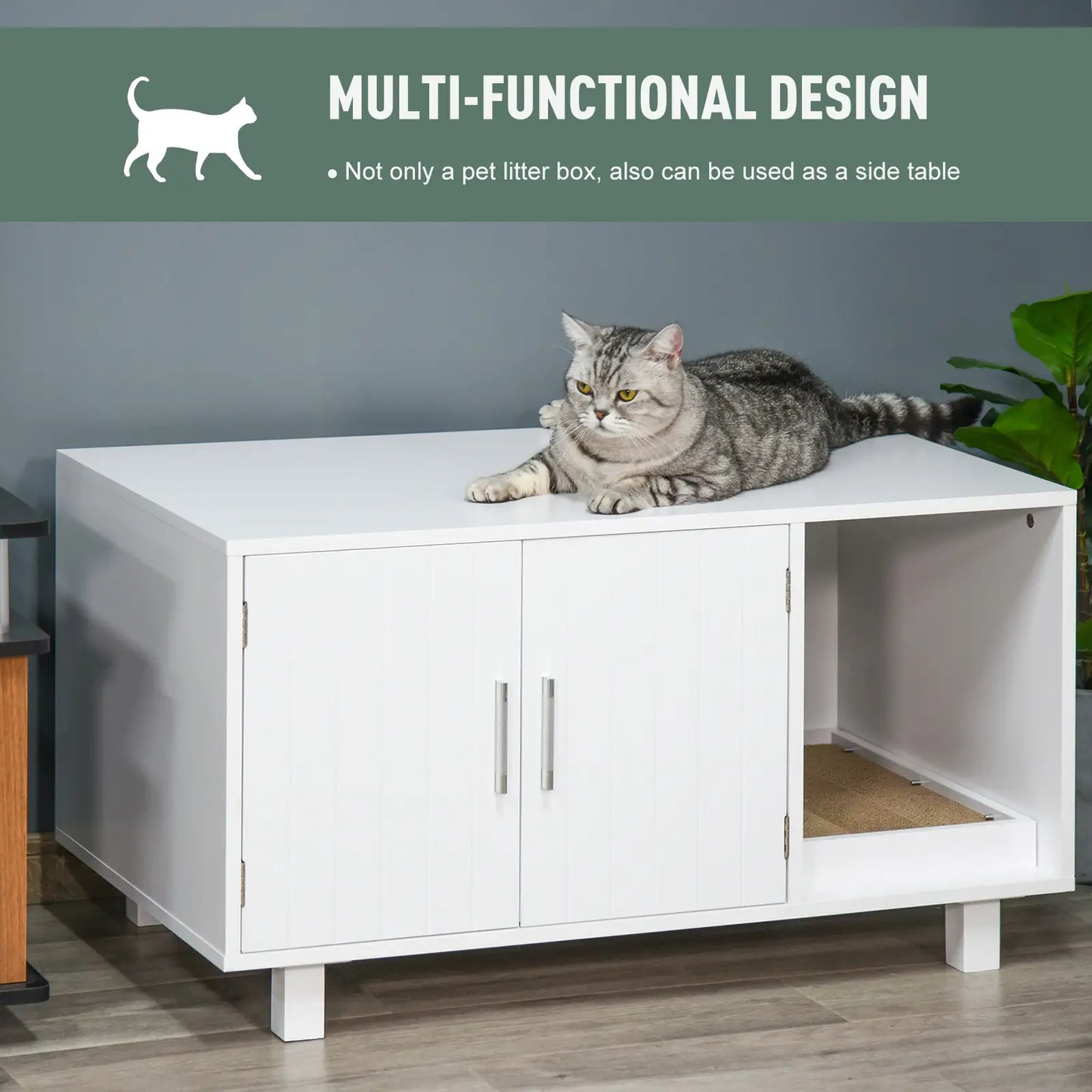 Cat Litter Box Enclosure, Hidden Furniture, End Table with Scratching Pad, White Cat Litter Box Enclosures at Gallery Canada