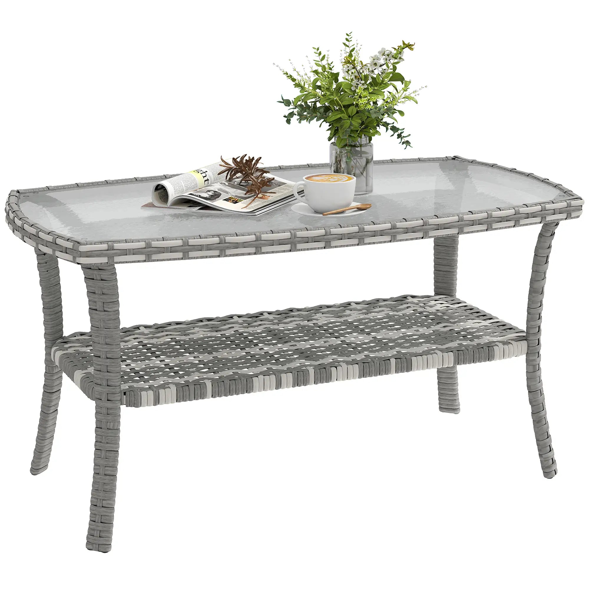Outdoor Coffee Table With Storage, PE Wicker With Glass Top, Dark Grey Patio Side Tables at Gallery Canada