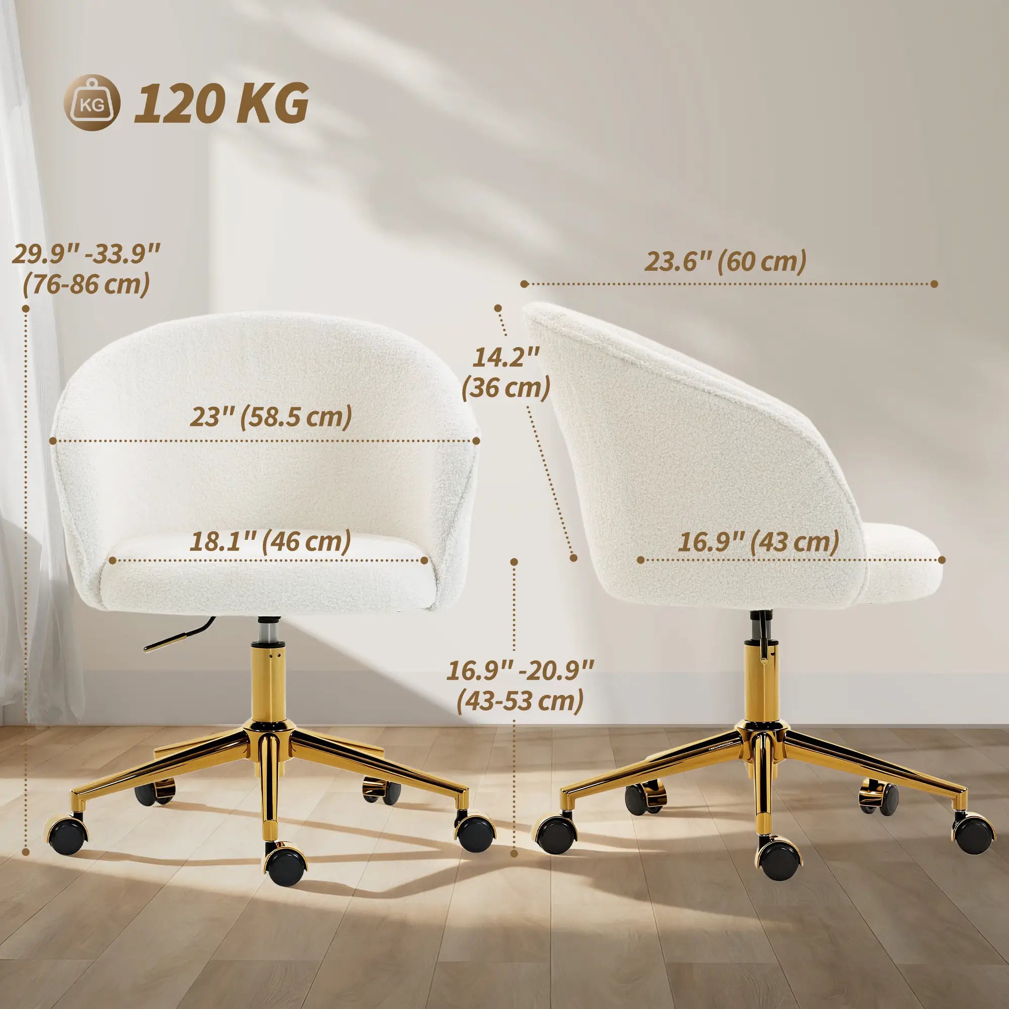 Office Chair, Teddy Fleece Upholstered Vanity Desk Chair, Cream White Task Chairs at Gallery Canada