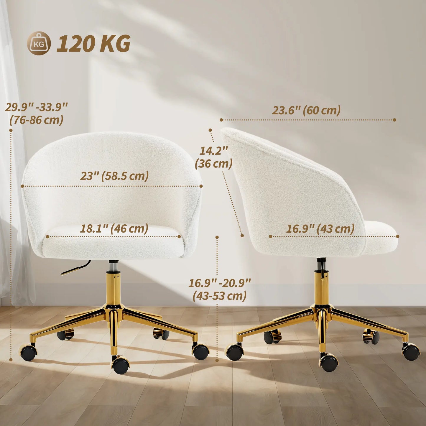 Office Chair, Teddy Fleece Upholstered Vanity Desk Chair, Cream White Task Chairs at Gallery Canada