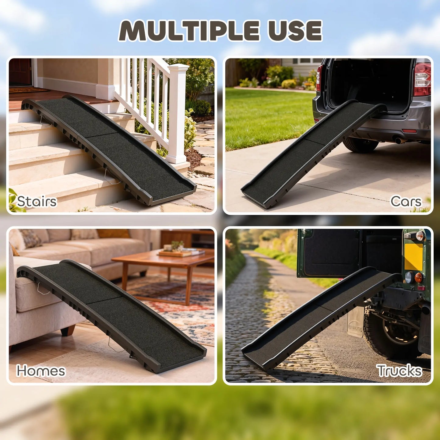 61 Inches Folding Pet Ramp, Frosted Surface, Raised Side Rails Dog Stairs at Gallery Canada