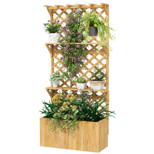 Wooden Raised Garden Bed With Trellis, Hanging Roof, Plant Shelf