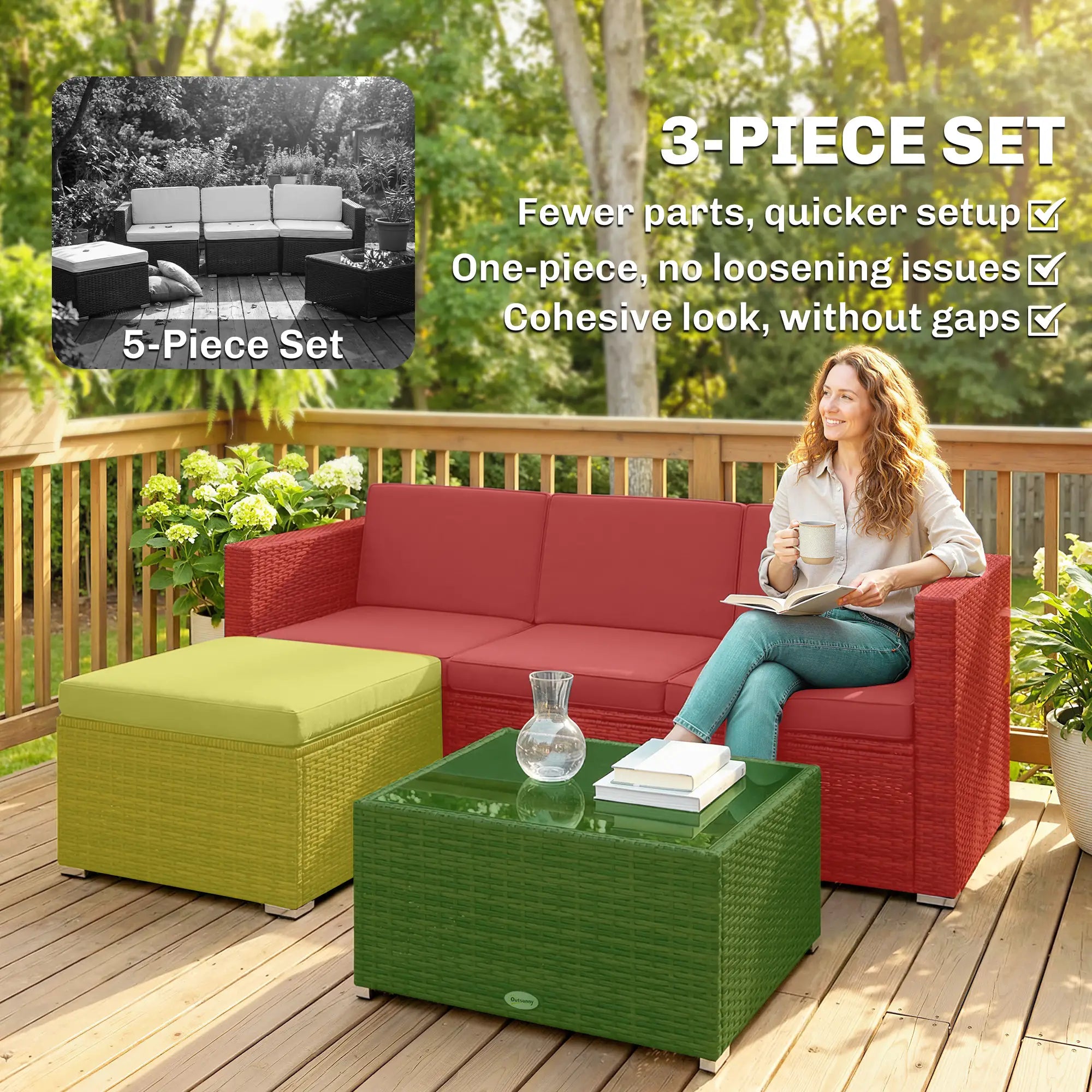3 Piece Patio Furniture Set With Cushions, Outdoor PE Rattan Wicker, Dark Grey Patio Furniture Sets at Gallery Canada