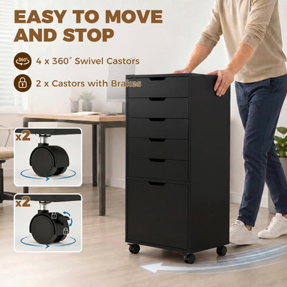 Mobile File Cabinet On Wheels, 5 Drawer Printer Stand, Black