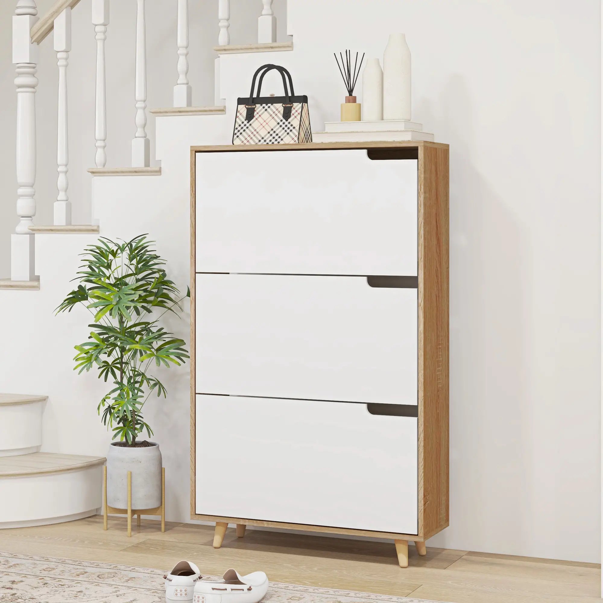 Slim Shoe Storage Cabinet, 3 Flip Drawers, Adjustable Shelves, 18-24 Pairs, White Shoe Storage Cabinets & Racks at Gallery Canada