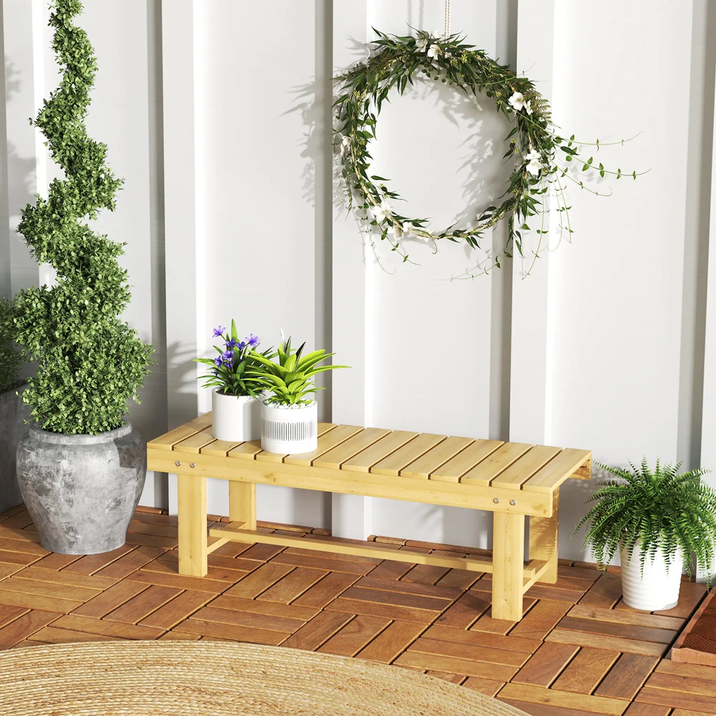 43.25" Outdoor Wood Garden Bench, Backless Patio Loveseat, Natural Outdoor Benches at Gallery Canada