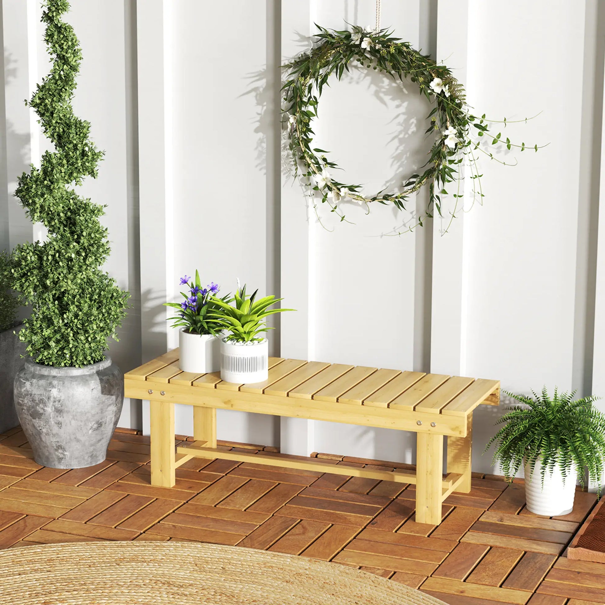 43.25" Outdoor Wood Garden Bench, Backless Patio Loveseat, Natural Outdoor Benches at Gallery Canada
