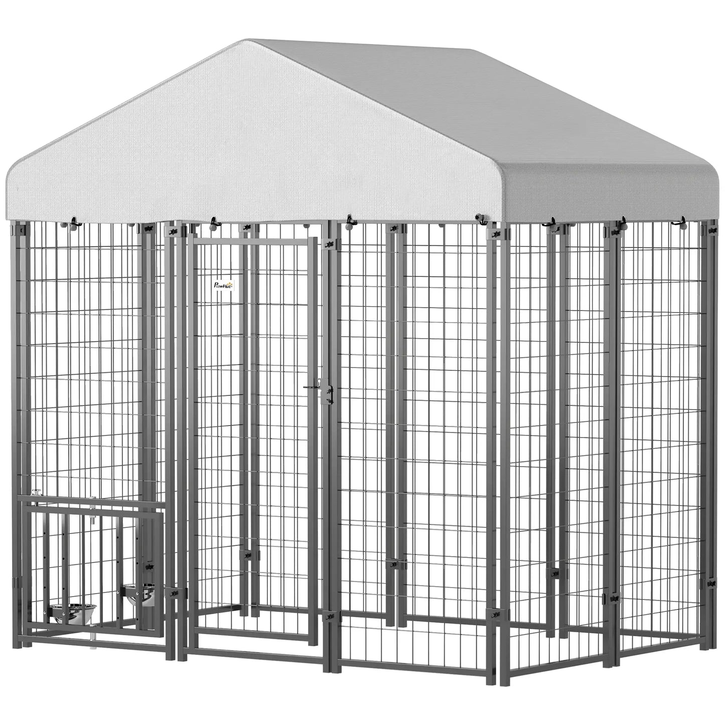 Outdoor Dog Kennel, Waterproof UV-Resistant Cover, Adjustable Feeding Bowls, 5.9 x 4 x 6 ft Houses, Kennels & Pens Silver, Black at Gallery Canada