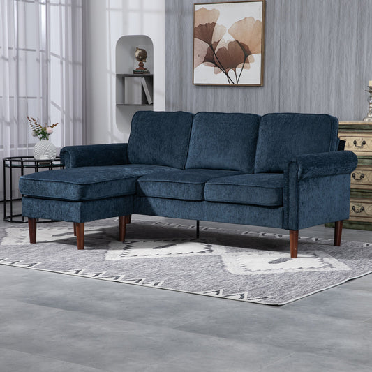 L Shape Sofa, Modern Sectional Couch with Reversible Chaise Lounge, Wooden Legs, Corner Sofa for Living Room, Dark Blue - Gallery Canada