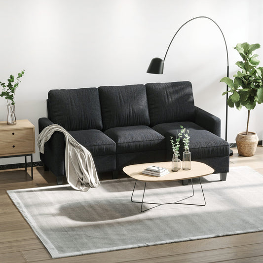 L-Shape Sofa, Modern Sectional Couch with Reversible Ottoman, Convertible Corner Sofa for Living Room, Dark Grey - Gallery Canada