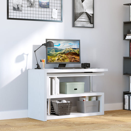 L-Shaped Desk, 360° Rotating Computer Corner Desk, Home Office Writing Table Workstation with Storage Shelf, White - Gallery Canada