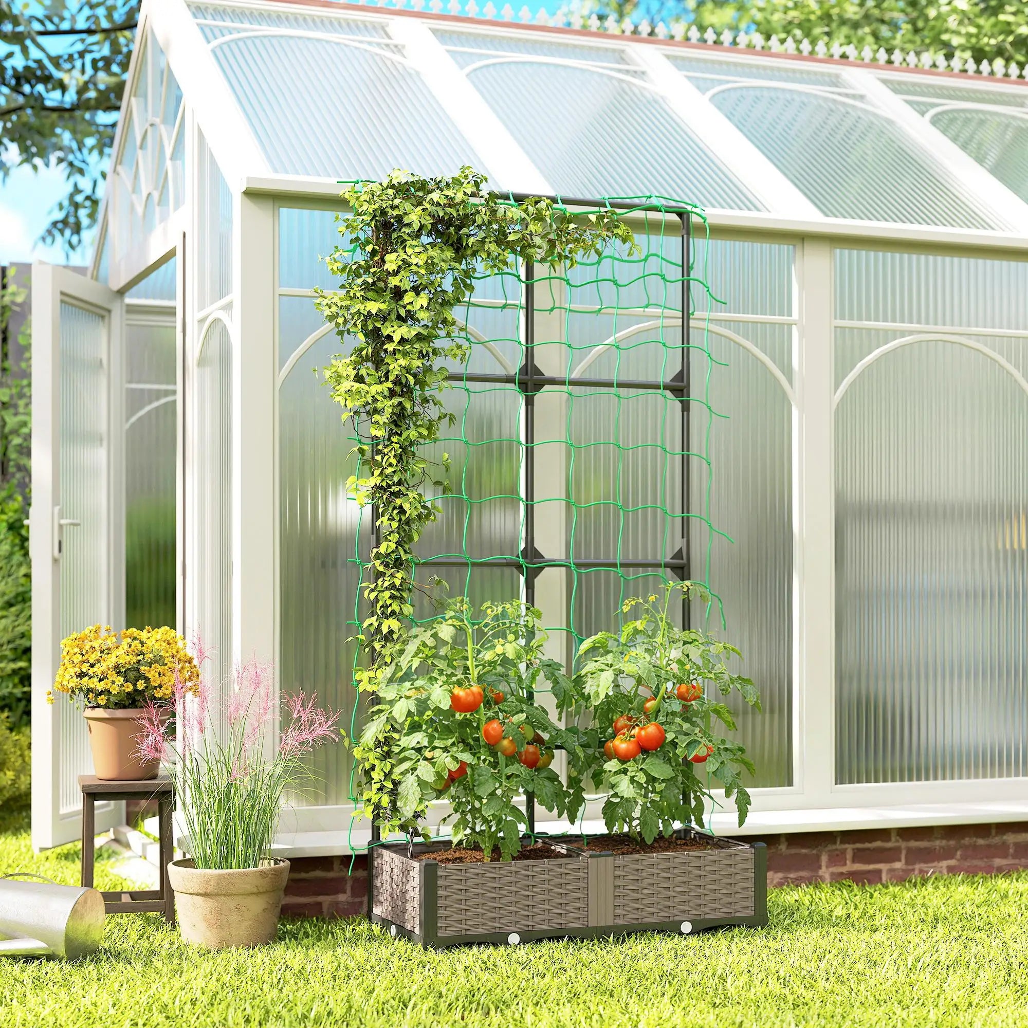 Plastic Planter Box With Trellis, Self-Watering Raised Garden Bed Raised Garden Beds at Gallery Canada