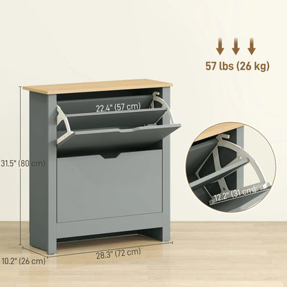 Shoe Storage Cabinet, 2 Flip Drawers, Adjustable Shelves, Light Grey