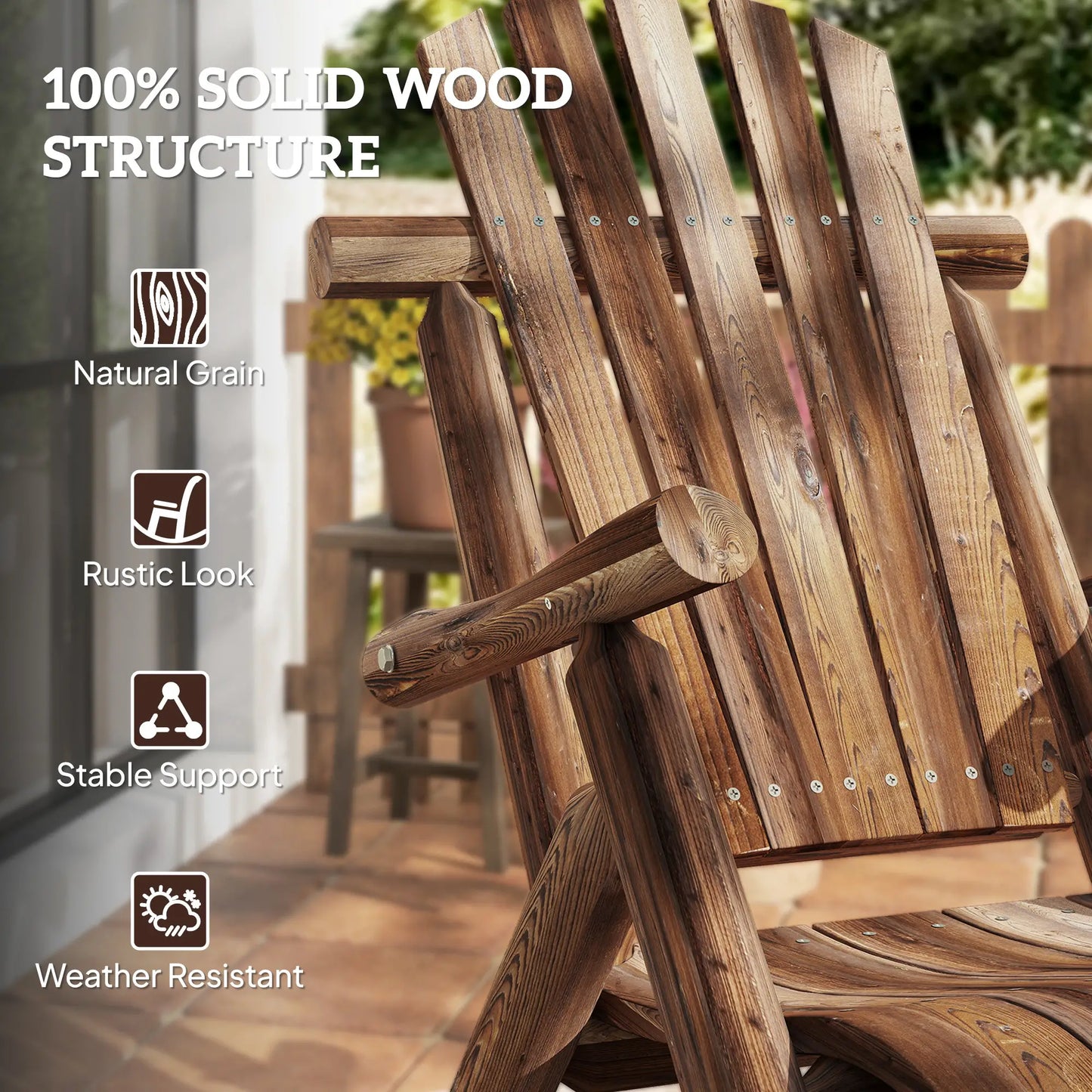 Wooden Outdoor Rocking Chair, Oversized Adirondack Patio Rocker, Carbonized Outdoor Rocking Chairs at Gallery Canada