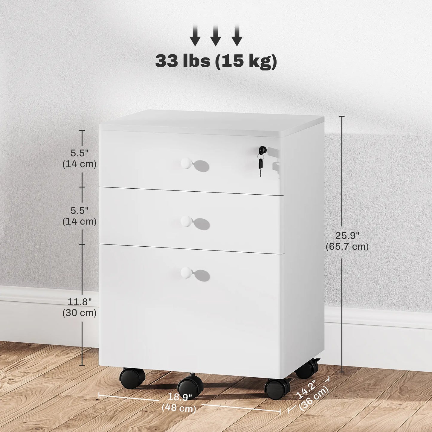 3-Drawer Small Filing Cabinet with Lock, Vertical Office Storage, White Office Cabinets & Cupboards at Gallery Canada