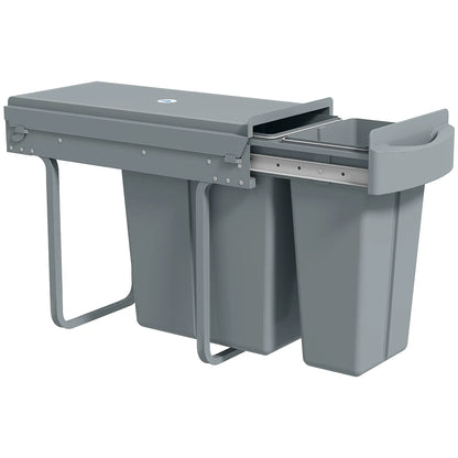 Pull Out Garbage Bin for Kitchen, 30L Under Sink Garbage Can, 2 Removable Compartments, Grey Household Supplies at Gallery Canada