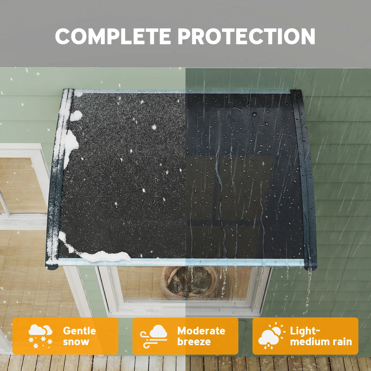 Window Awning Door Canopy, 29.9" x 39.4", Transparent Polycarbonate Cover