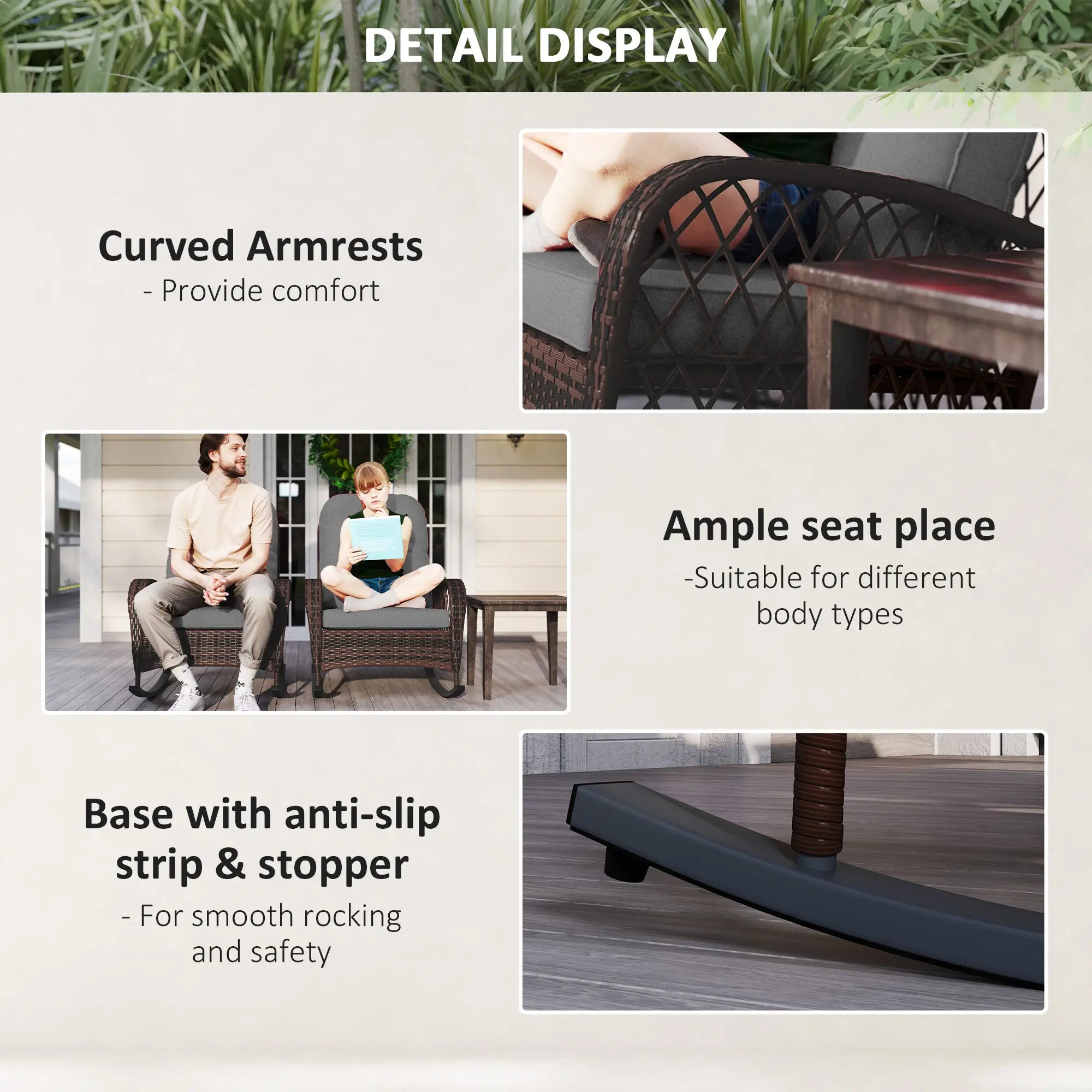 Outdoor Wicker Rattan Rocking Chair Set of 2, Patio Rocker with Cushions, Grey Outdoor Rocking Chairs at Gallery Canada