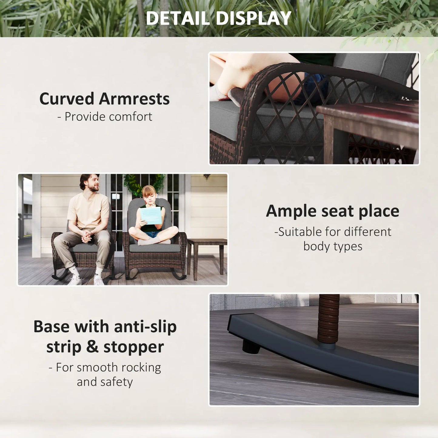 Outdoor Wicker Rattan Rocking Chair Set of 2, Patio Rocker with Cushions, Grey Outdoor Rocking Chairs at Gallery Canada