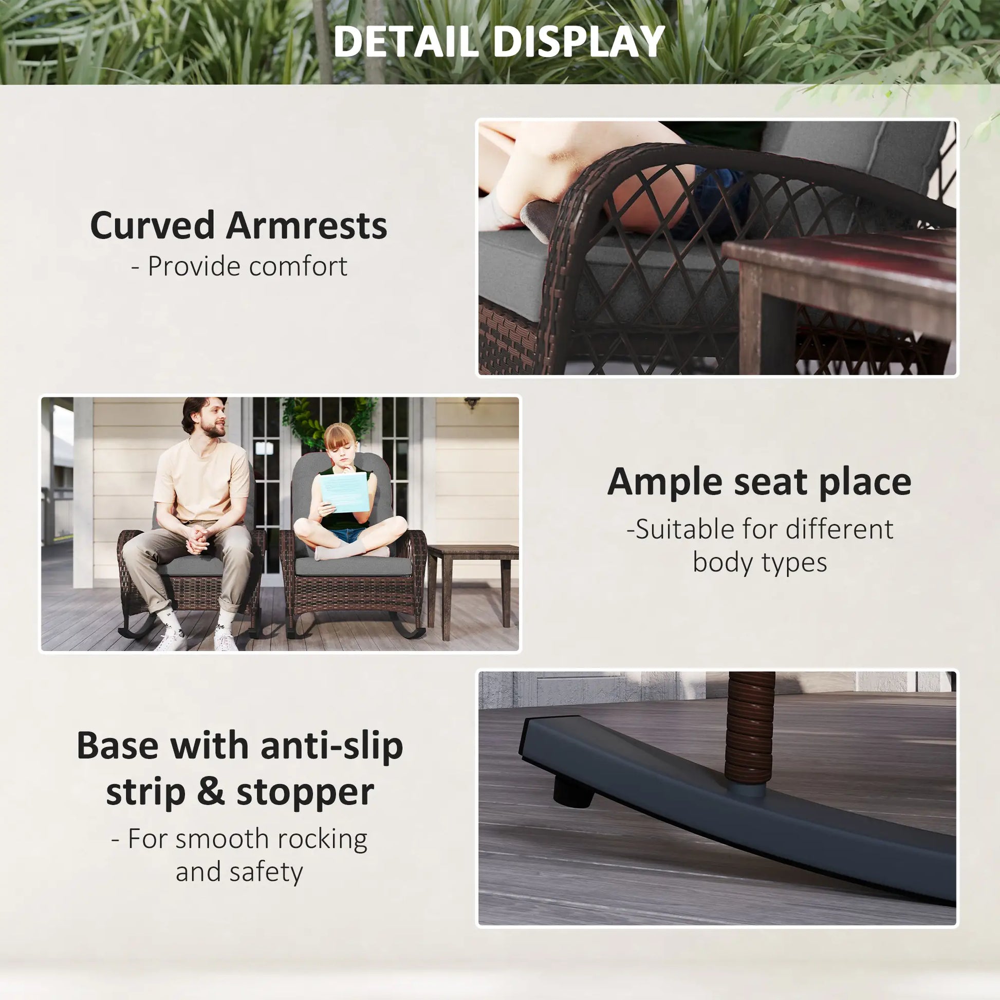 Outdoor Wicker Rattan Rocking Chair Set of 2, Patio Rocker with Cushions, Grey Outdoor Rocking Chairs at Gallery Canada