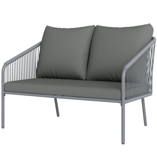 Canapé d'extérieur en rotin avec coussins, 2 places, 112 x 72 x 76 cm, gris