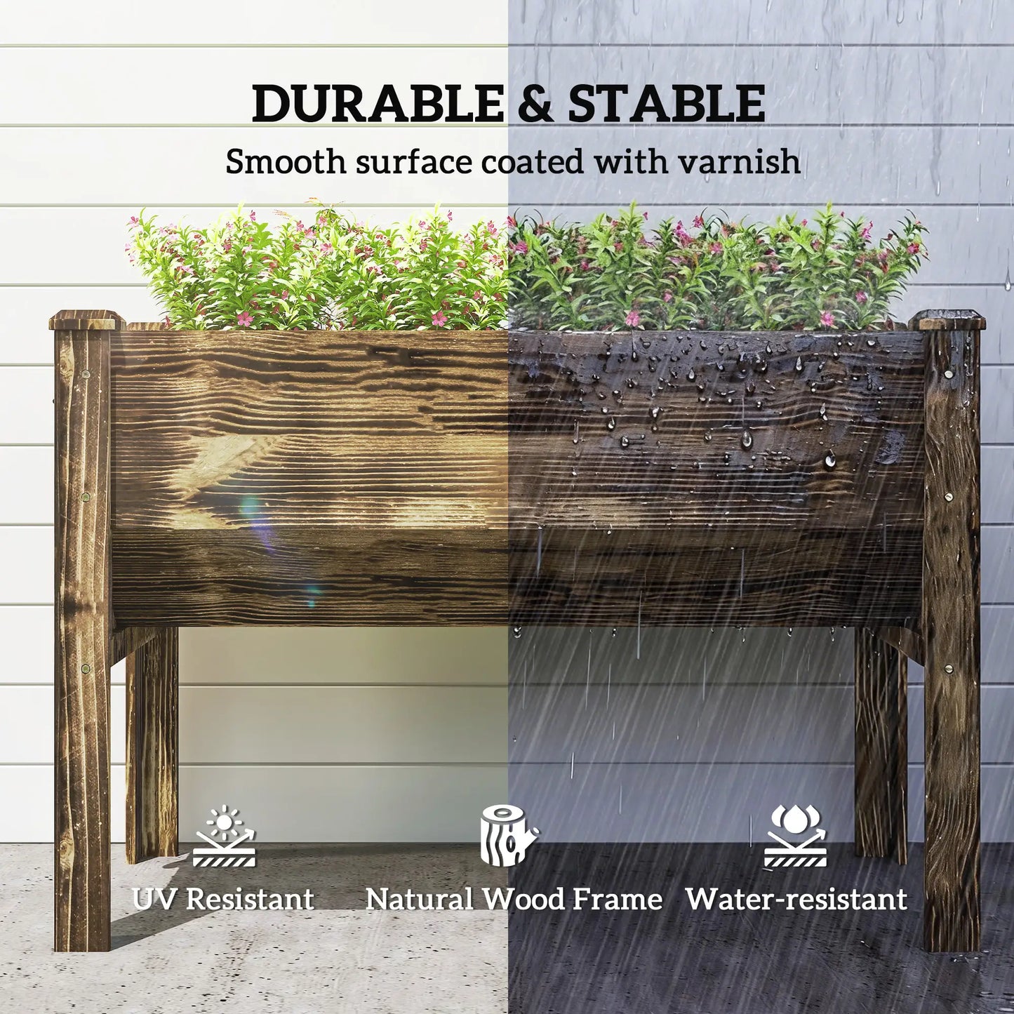 Wooden Raised Garden Plant Stand, 48" x 24" x 32", Carbonized Elevated Garden Beds at Gallery Canada
